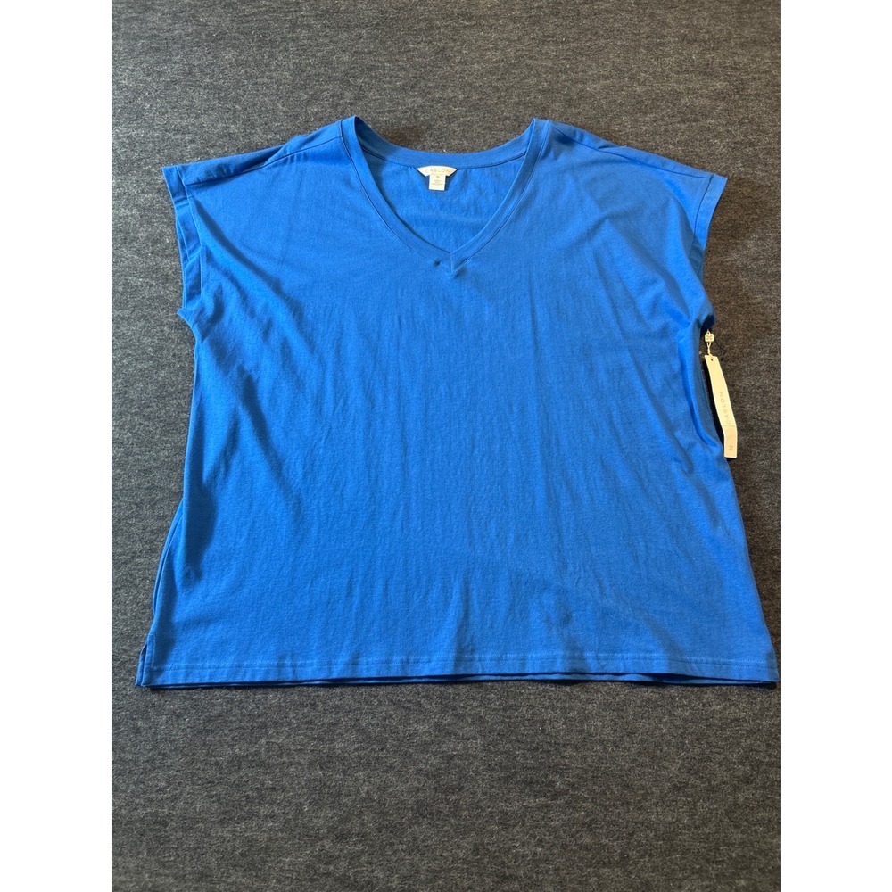 Caslon V-Neck T-Shirt Womens XXL Blue New Short Sleeve Relaxed Cotton Blend Tee